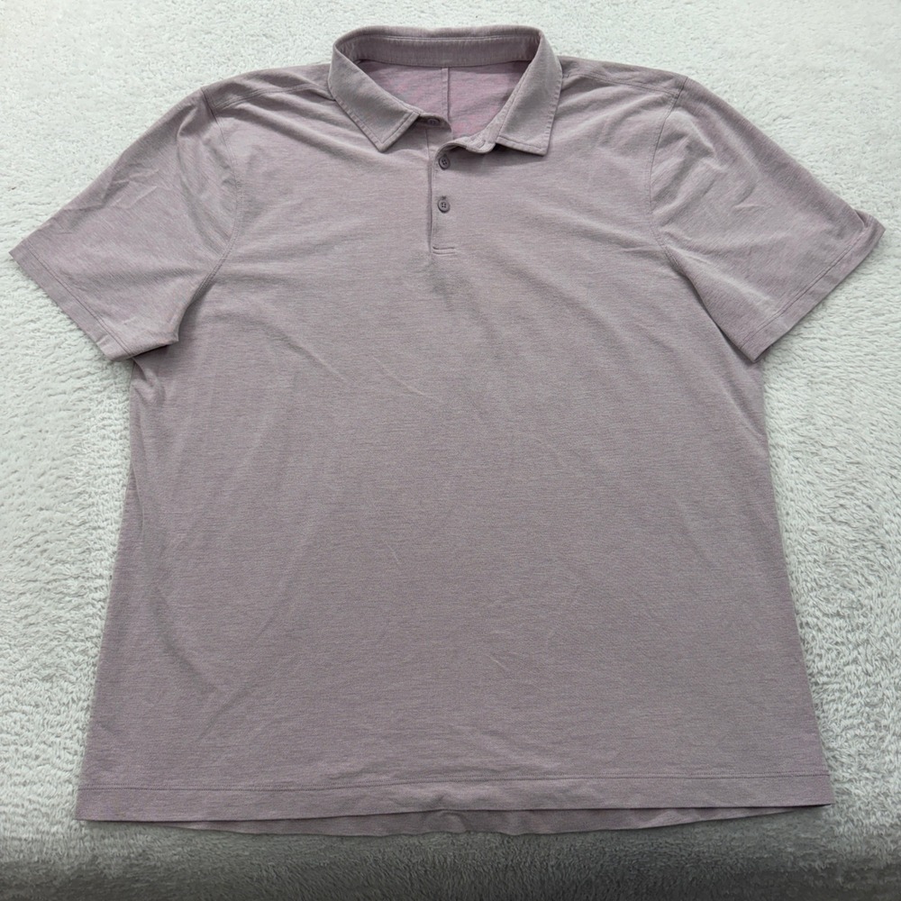 Lululemon Mens Evolution Short Sleeve Polo Shirt Heathered Mauve Purple XL